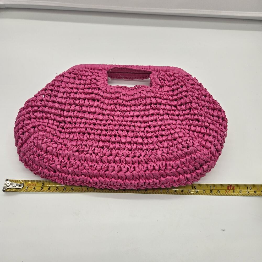 Hot Pink Woven Raffia Handbag Cross Body Chain NEW 12x7" Tropical Resort Coquett - Picture 8 of 9